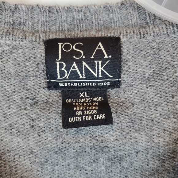 Jos A Bank Argyle Lambs Wool Sweater Size XL Mens Gray Crew Neck Knit - Picture 4 of 7